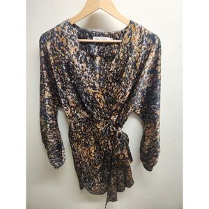 Floret Studios Women's‎ XS Long Sleeve Tie Waist Mini Dress Abstract